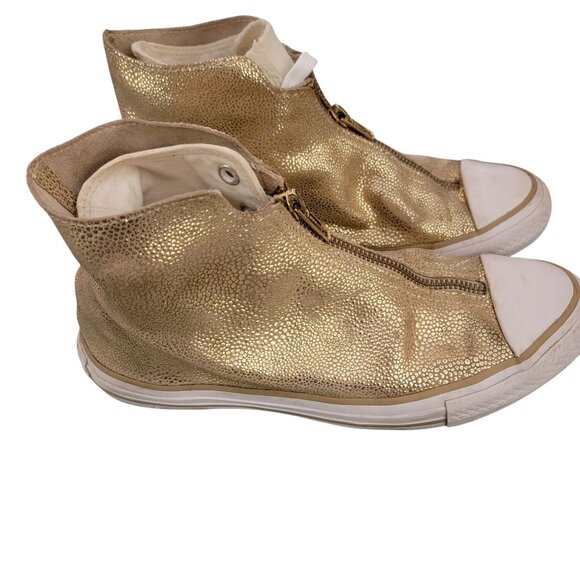 Converse All Star CTAS Shroud Gold Metallic High-Top Sneakers With Zipper Closur - Picture 4 of 9